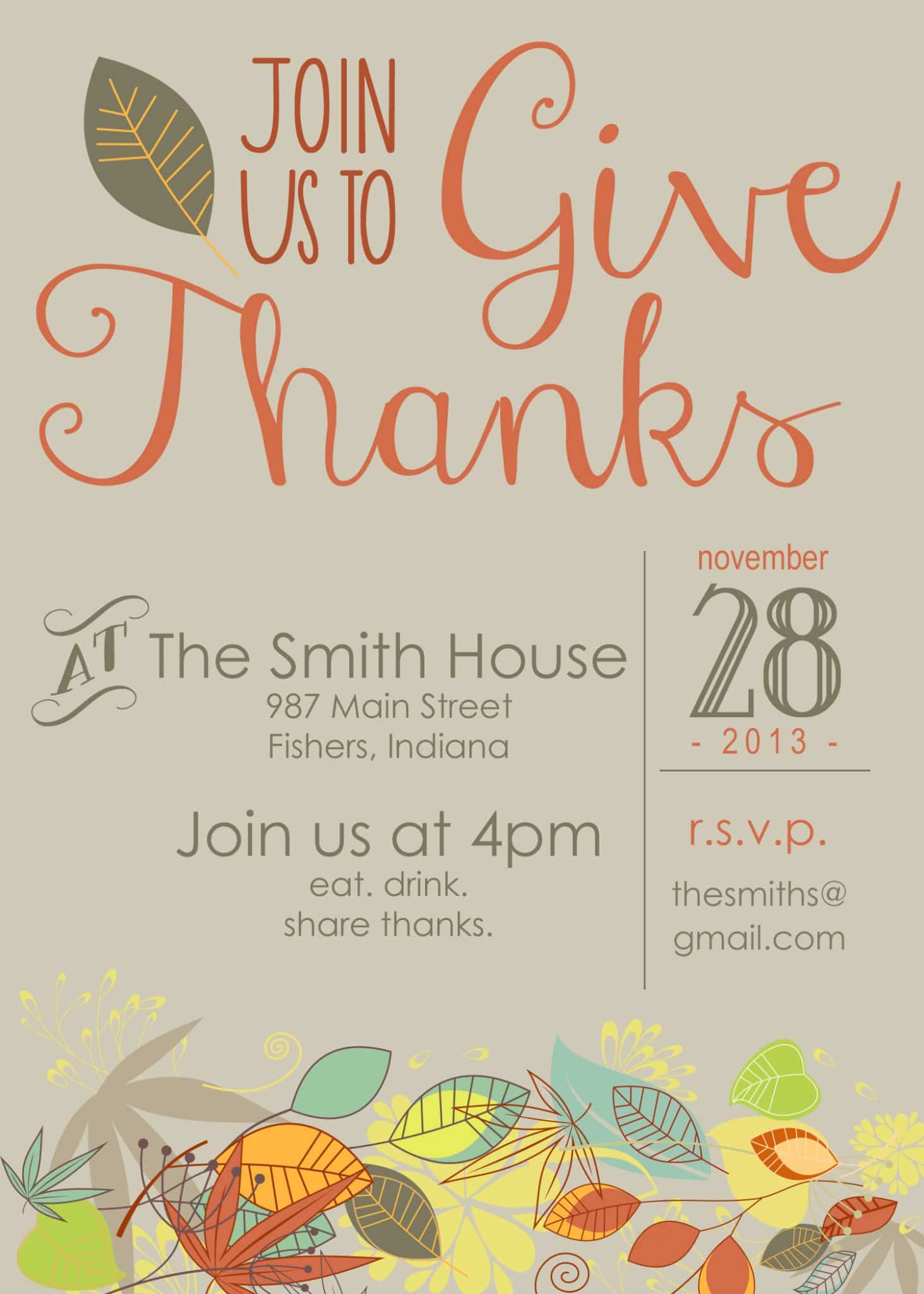 Printable Thanksgiving Invitation Moritz Fine Designs