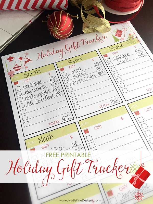 Holiday Gift Tracker Free Printable