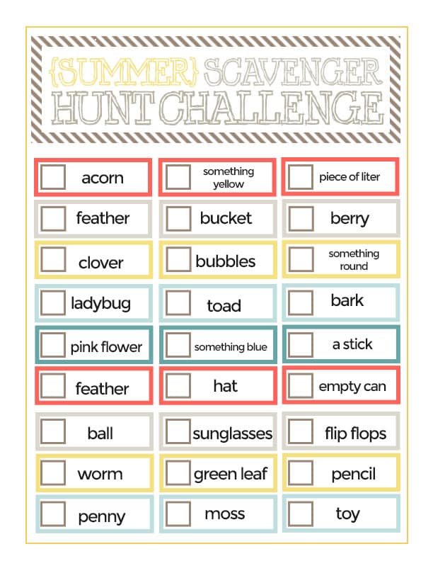 Free Printable | Kid’s Summer Scavenger Hunt