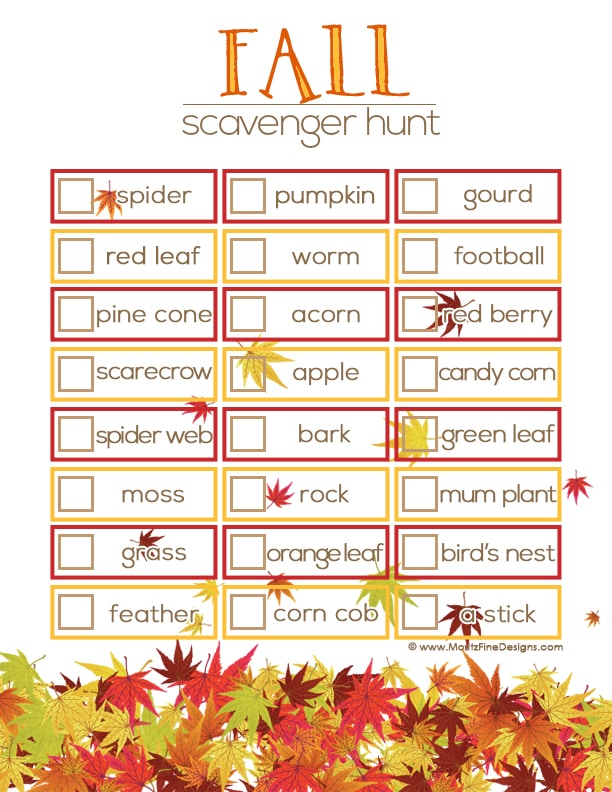 Fall Scavenger Hunt for kids