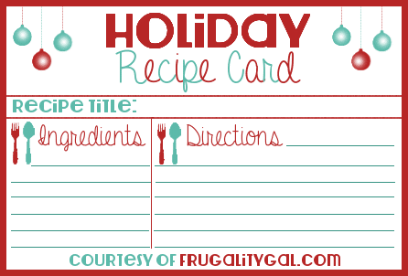 holiday recipe card template for word