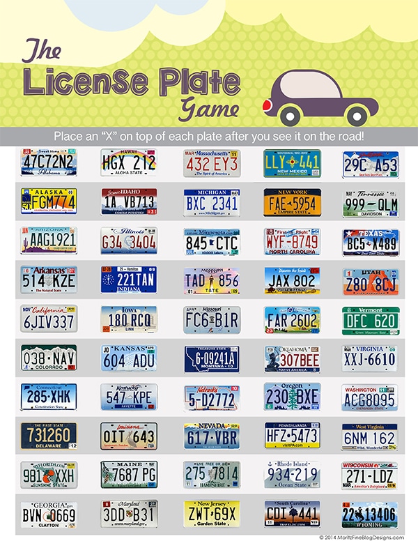 License Plate Game free printable