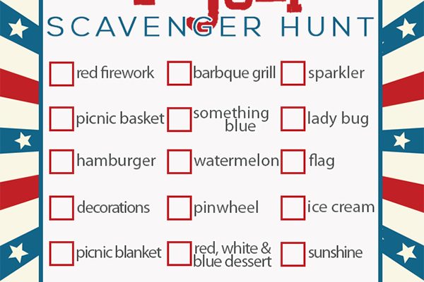4th of July for kids | 4th of July scavenger hunt | 4th of July games for kids | 4th of July party ideas | free printable