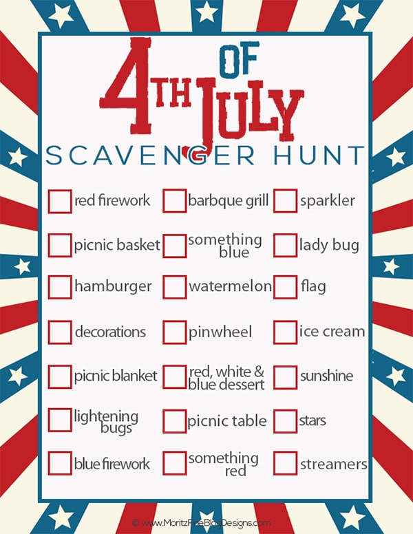 4th Of July Scavenger Hunt For Kids Free Printable