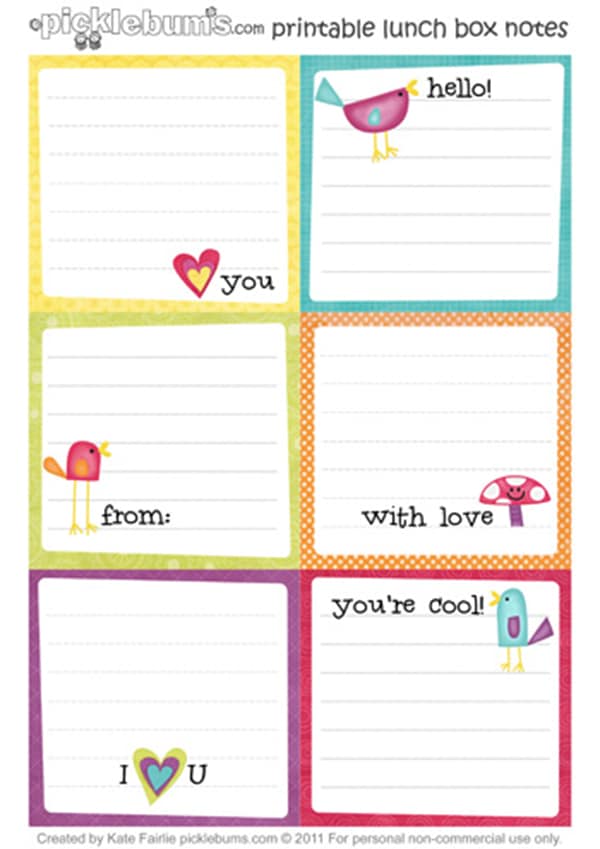 Free Printable Lunchbox Notes