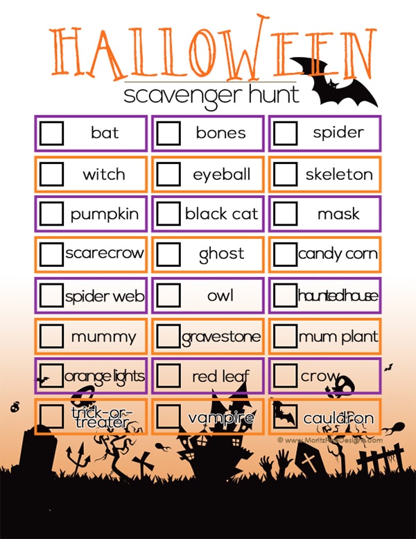 Halloween Scavenger Hunt for Kids Free Printable