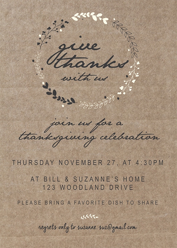 Simple and adorable customizable Printable Thanksgiving Invitation you can send to friends & family.
