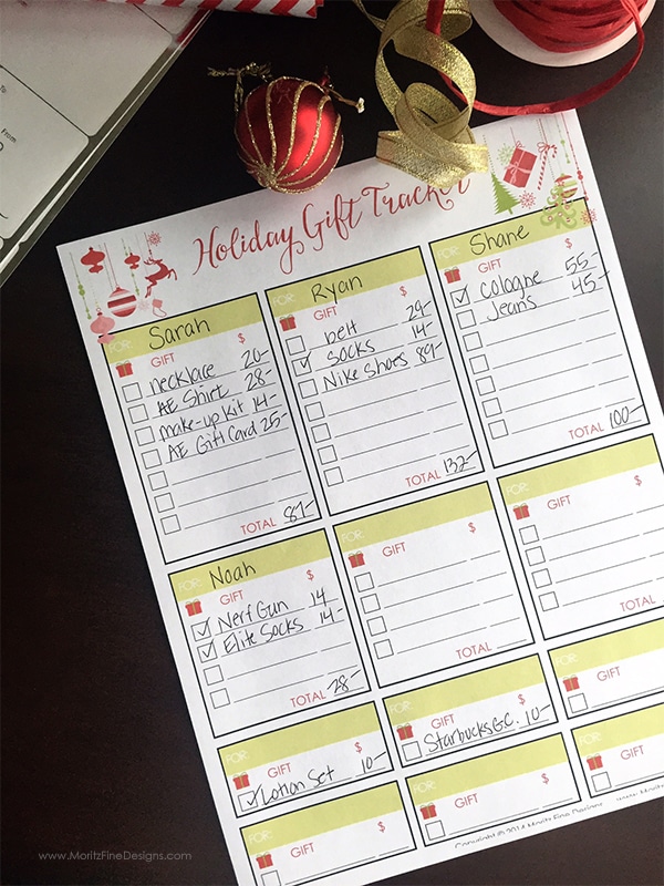 Holiday Gift Tracker Free Printable