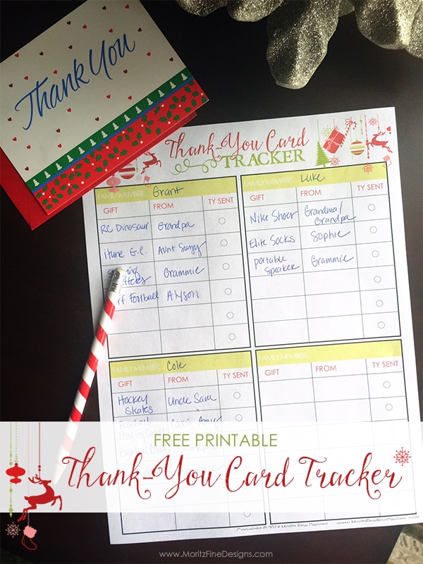 Stay organized this holiday season with our free printable Thank-You Note Tracker. Write down all gifts in one place so you can write thank-you notes later.