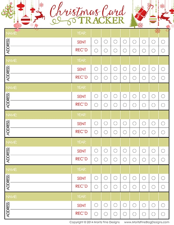 Christmas Card Tracker  Free Printable Included