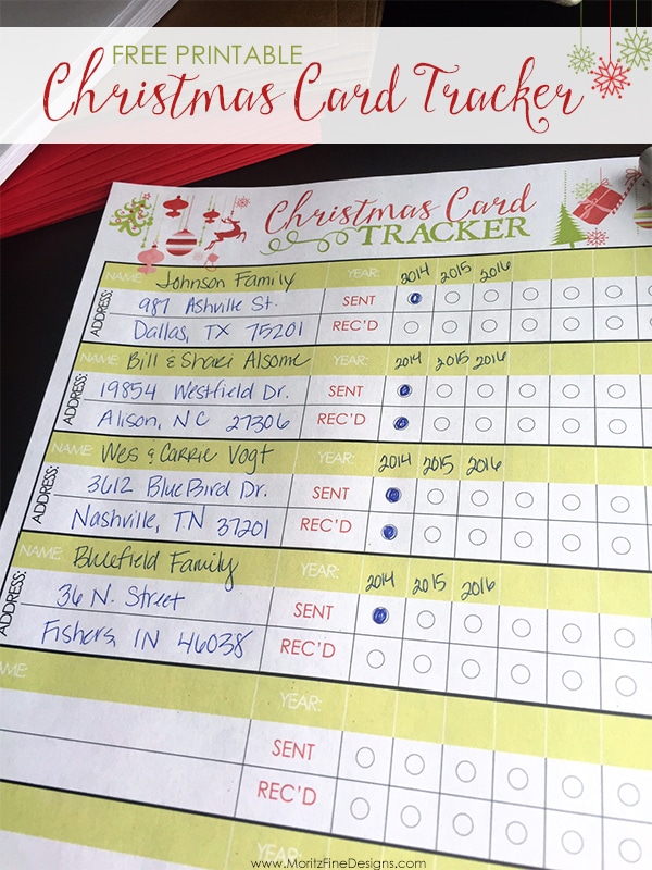 Christmas Card Tracker Free Printable Included