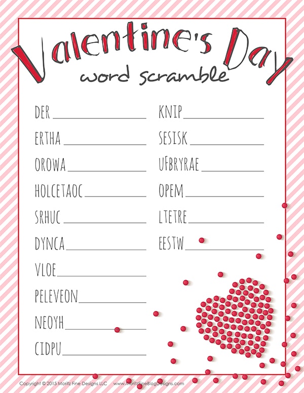 Kids will have so much fun trying to unscramble the words in this free printable Valentine's Day Word Scramble!