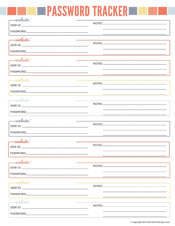 Password Tracker Color Options 2 Layouts Website Tracker Username Tracker