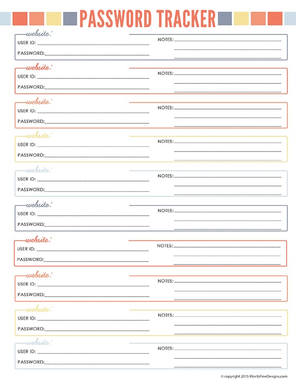 Password Tracker Organizer Free Printable Included