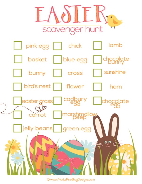 Once the Easter baskets have been torn apart and the egg hunt is over, you can entertain the kids with this free Easter Scavenger Hunt printable.