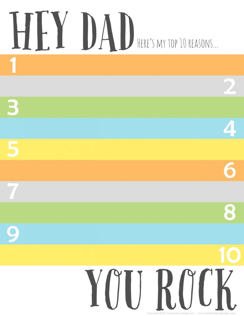 A perfect addition to any Father's Day gift, this Father's Day Printable Top 10 List is fun and easy to fill out....and dad will love it!