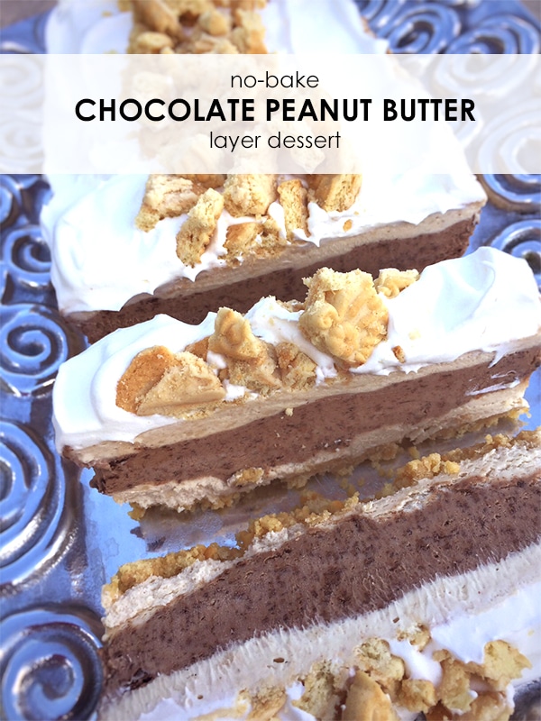 Everyone loves this refreshing, yummy No-Bake Chocolate Peanut Butter Layer Dessert. It's a great option for a summer dessert night with friends!