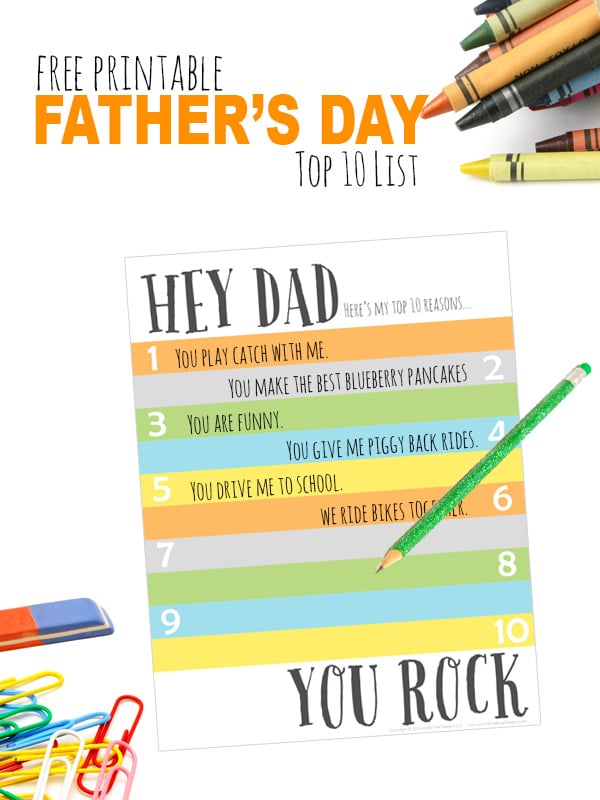 A perfect addition to any Father's Day gift, this Father's Day Printable Top 10 List is fun and easy to fill out....and dad will love it!