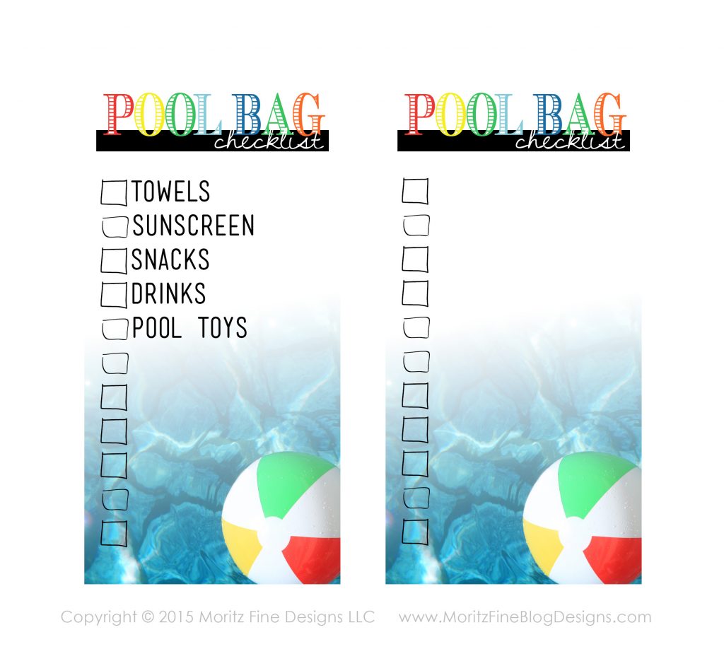 Always forgetting something on your way out the door to the pool? Attach this printable pool bag checklist tag to your pool bag and never forget a thing!