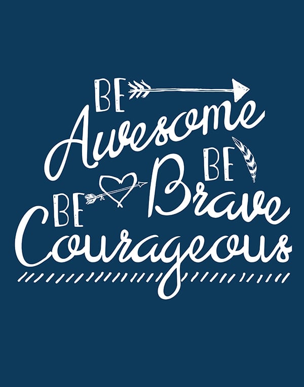 Be Awesome Be Brave Be Courageous Free Printable Art, perfect in any little nook in your home, the bathroom, hallway, gallery arrangement and more!