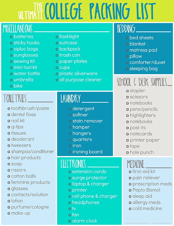  Getting kids read to head off to college is a huge task! Grab this Ultimate College Packing Checklist to tackle gathering all the college necessities!
