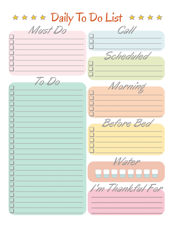 Stay on track and get more done everyday with a free printable Daily To Do List. Find the perfect Daily To Do List for you, many options to choose from!