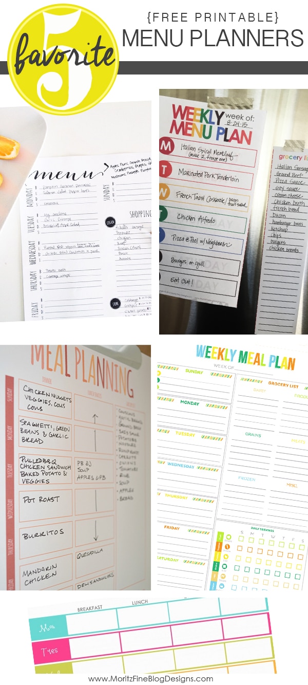 Free Printable Menu Planners | Friday Favorite 5