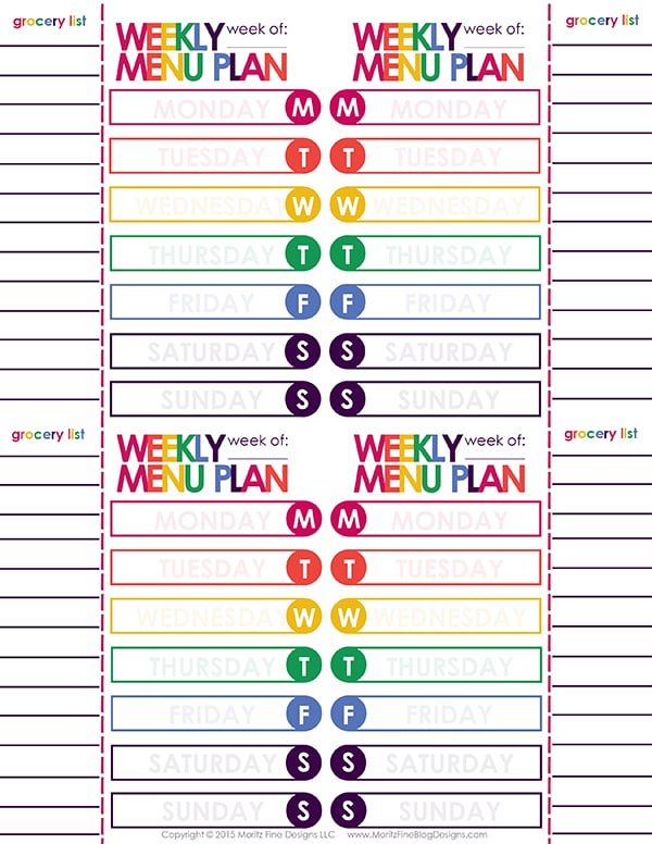 Weekly Menu Plan by MONTH