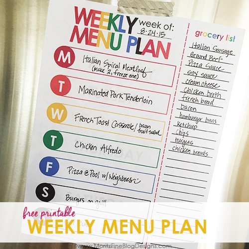 free weekly menu planner