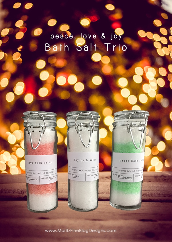 This Holiday Bath Salt Trio Collection is easy and quick to make. It's the perfect gift for girlfriends, neighbors, teachers and more!