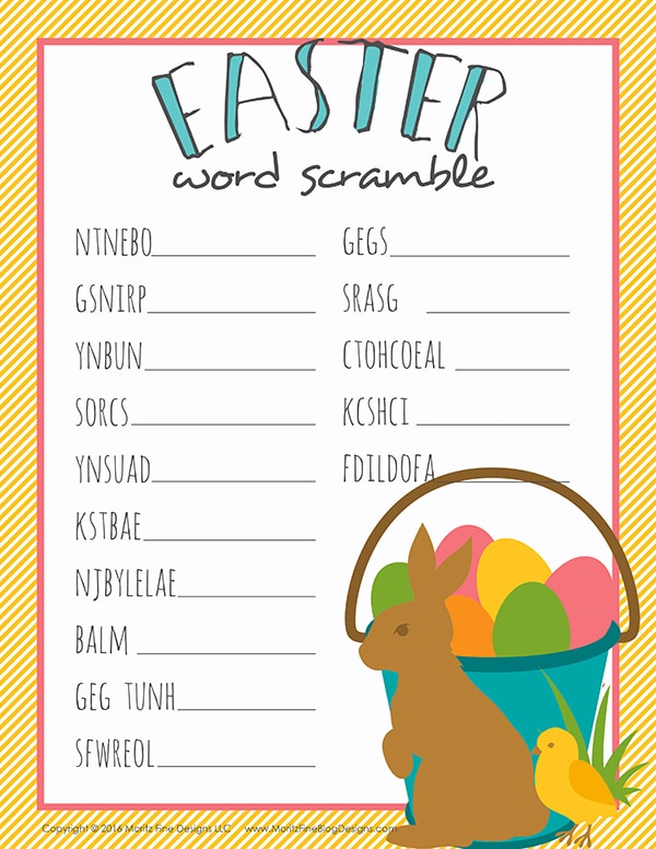 Keep the kids busy during your Easter celebration with this free printable Easter Word Scramble for Kids.
