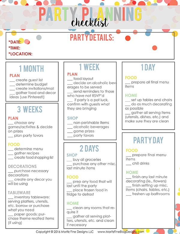 Don't miss a beat at your next party! Use the free printable Party Planning Checklist to ensure you throw the best party ever!