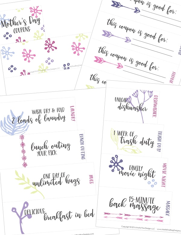 This Mother's Day Coupon Book is easy to print out, cut apart (perfect job for the kids) and deliver on Mother's day. There are even 4 customizable coupons!