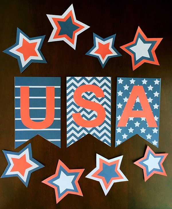 Having a little "festive" decor in your house makes every holiday special..this 4th of July use this USA Printable Banner for you mantle or party table.