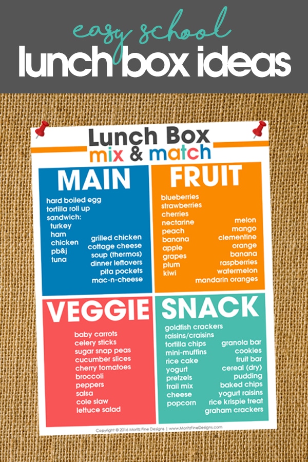 Easy School Lunch Box Ideas for Kids | Free Mix & Match List