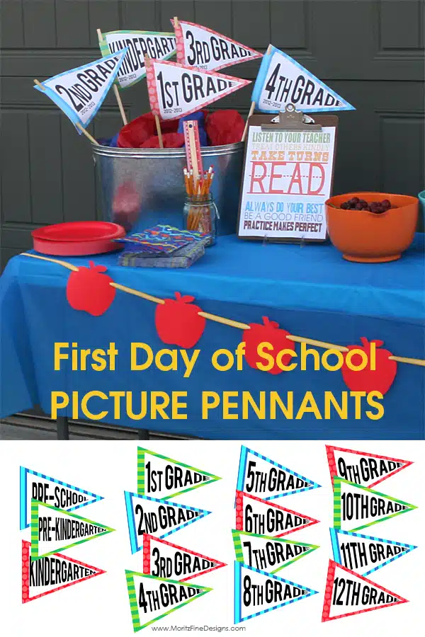 Use these first day of school picture pennants to snap a photo of your child on the first day of school! It will help you remember what grade they were in!