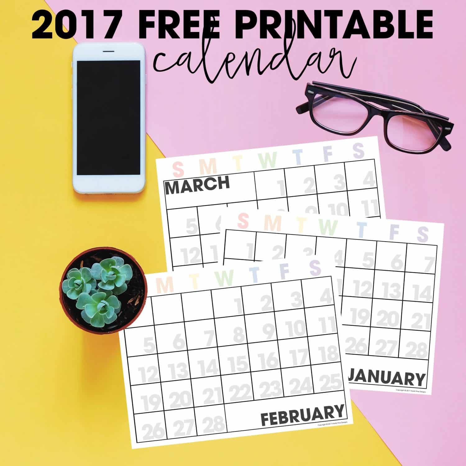 Free Editable 2017 Printable Calendar - Perfect for adding all your events: school, home, work, and more--it makes getting life organized, easy!