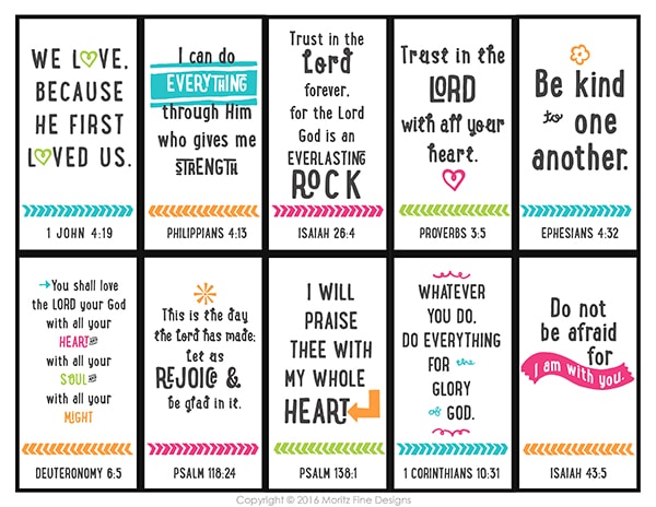 Establish a firm foundation for your kids with scripture memorization. Print these free printable 10 Bible Verse Memorization Cards for Kids!