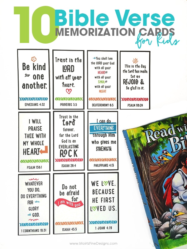 Establish a firm foundation for your kids with scripture memorization. Print these free printable 10 Bible Verse Memorization Cards for Kids!