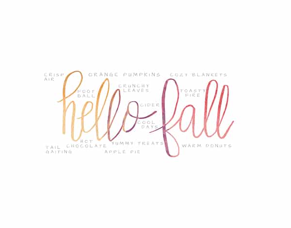 It's easy to decorate for fall with this free Hello Fall Watercolor Printable. Add it to a frame and put it on your mantle for the perfect fall decor.