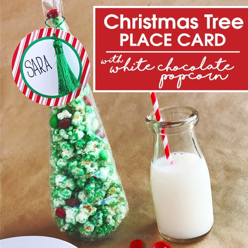 white chocolate popcorn | holiday place card | Christmas tree place card | holiday decor | free printable