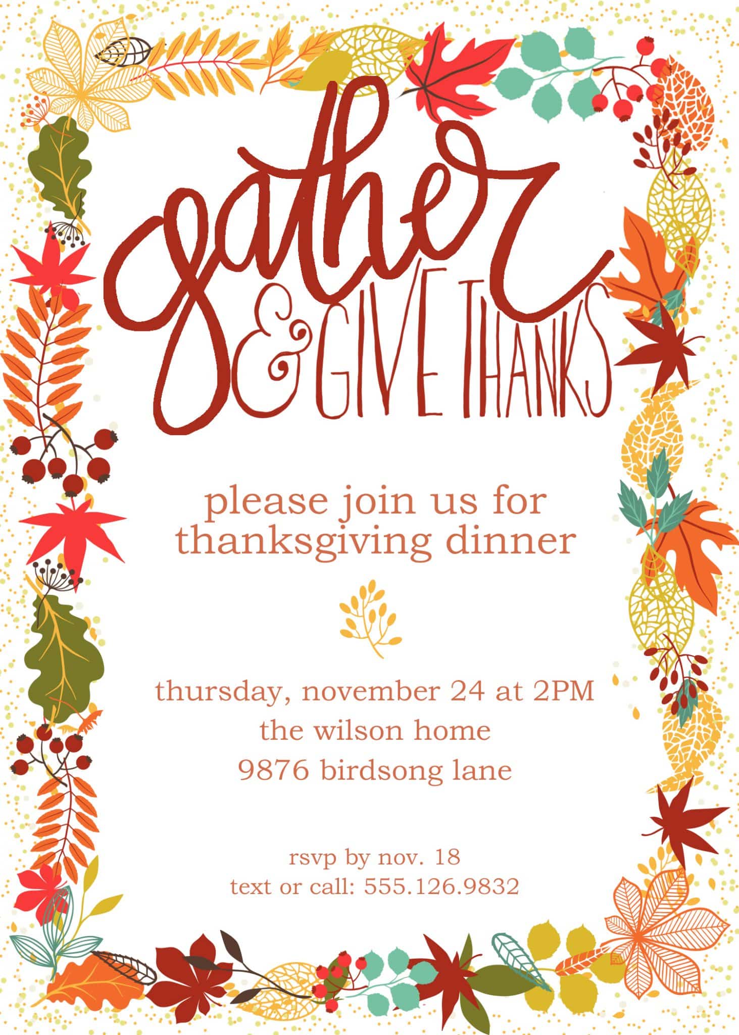 Customizable Thanksgiving Invitation  Free Printable