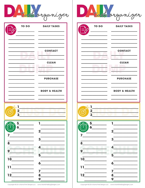 Daily Task Planning Organizer Free Printable Included
