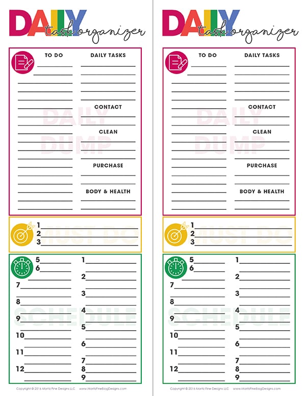 Daily Task Planning Organizer Free Printable Included