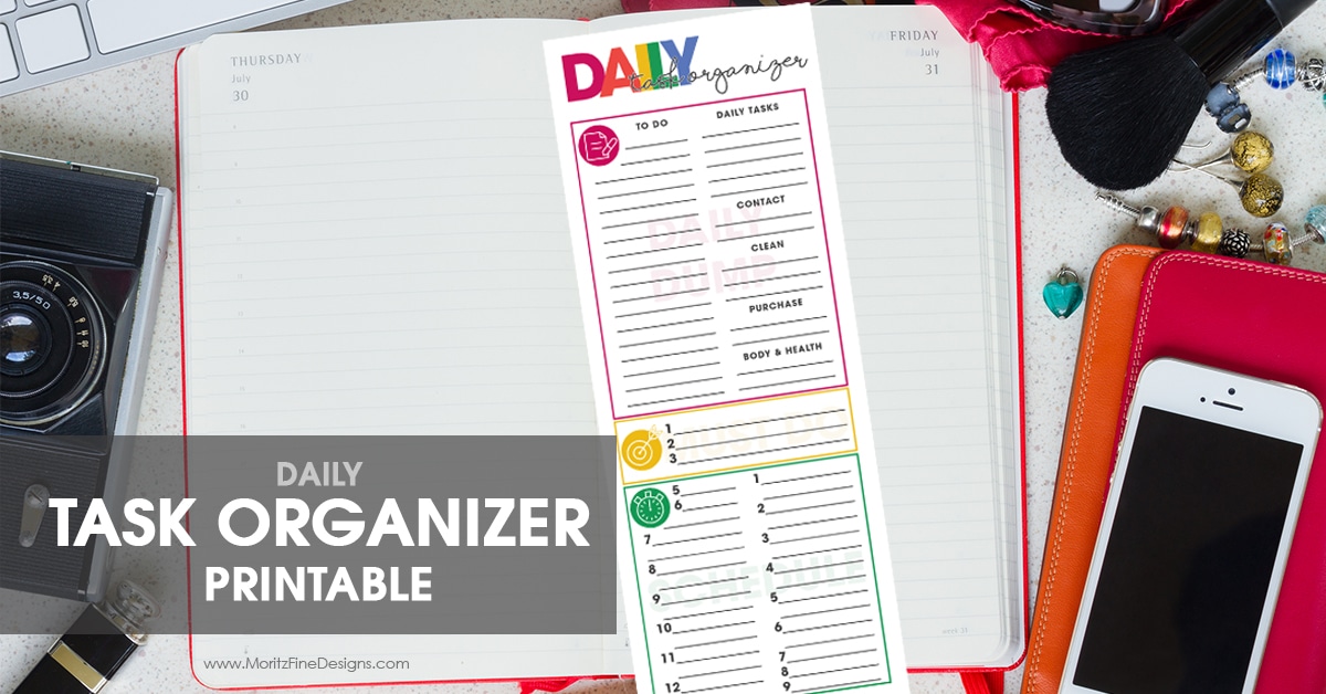 Use the free printable Daily Task Organizer to help you be more focused & get more done in less time. Just a few minutes planning daily will equal success.