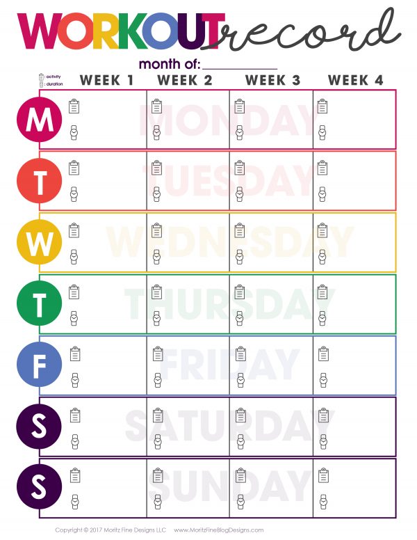 Workout Record Fitness Tracker Free Printable Included