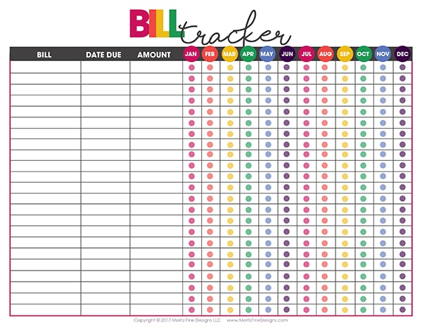 free printable bill tracker | financial organizer | money tracker | get life organized