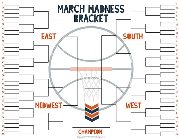 NCAA basketball tournament bracket | March Madness | free printable | free printable tourney bracket