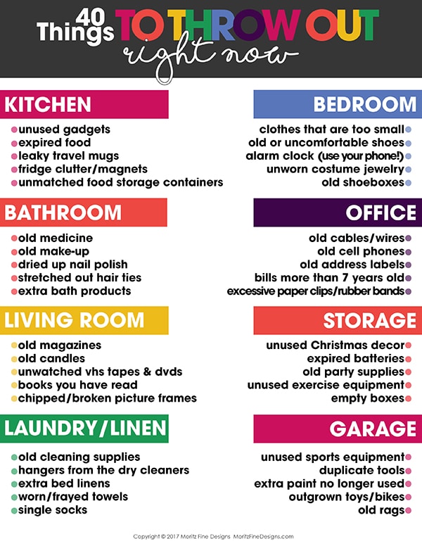 things to throw out | declutter your home | organize room by room | declutter now | free printable checklist