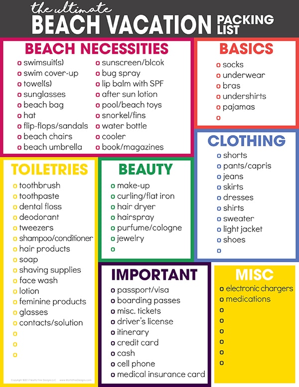 The Ultimate Beach Vacation Packing List Free Printable